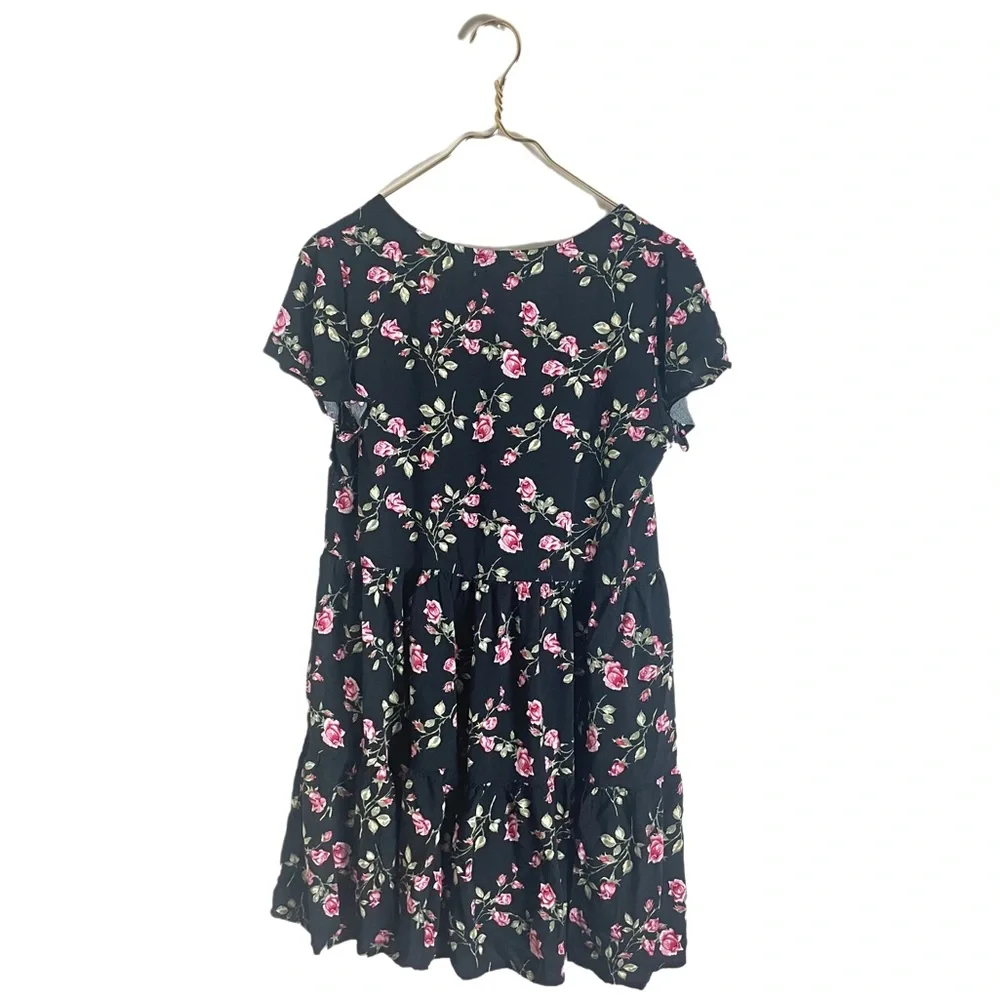 SOLD! Urban Outfitters • Dark Floral Lightweight Black Babydoll Dress. - Picture 4 of 4
